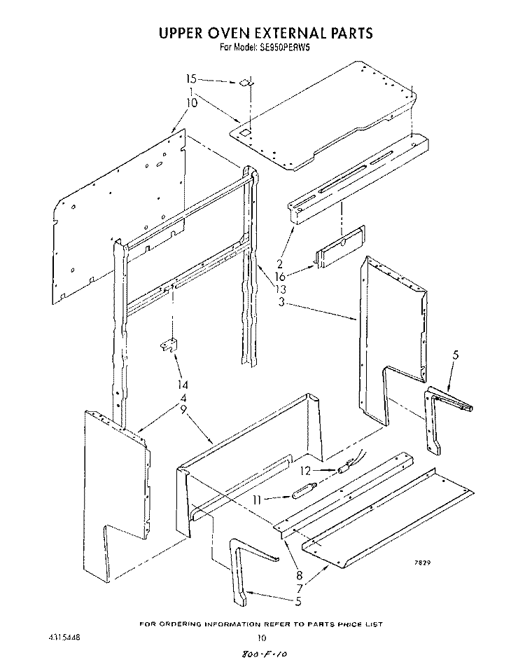 UPPER OVEN EXTERNAL Diagram and Parts List for SE950PERW5  Whirlpool Range
