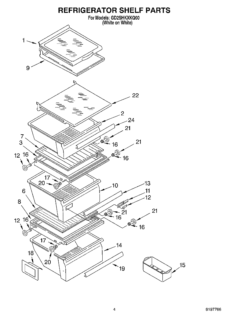 REFRIGERATOR SHELF Diagram and Parts List for GD2SHKXKQ00  Whirlpool Refrigerator