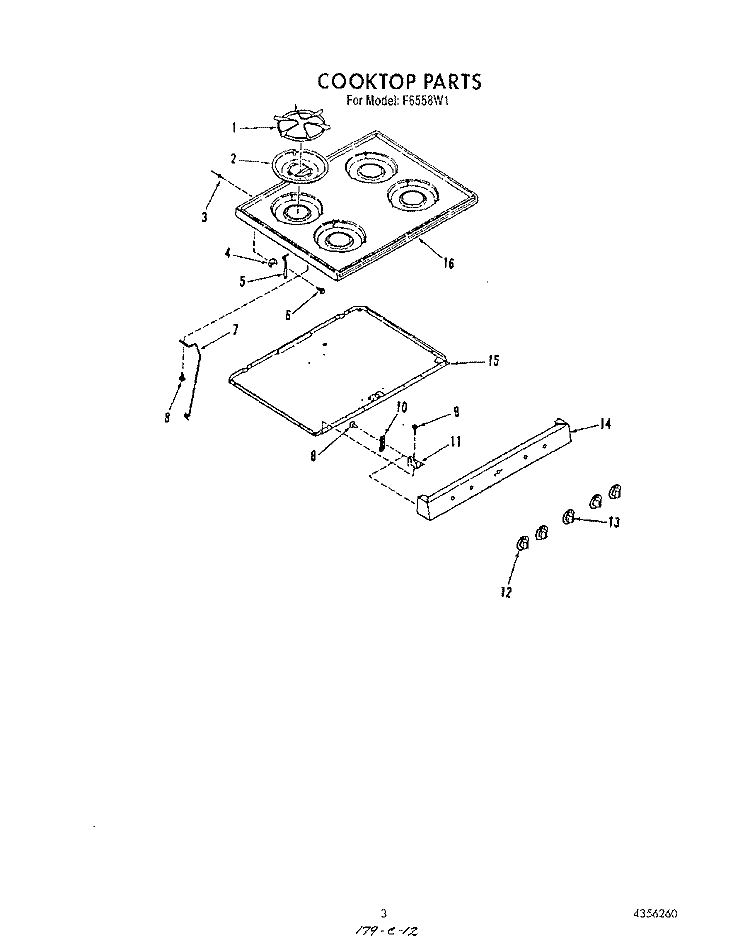 COOK TOP Diagram and Parts List for F6558^1  Whirlpool Range
