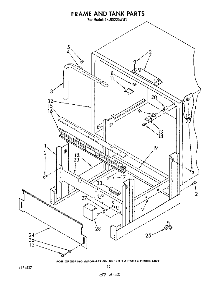 FRAME AND TANK Diagram and Parts List for 4KUDI220WW0  KitchenAid Dishwasher