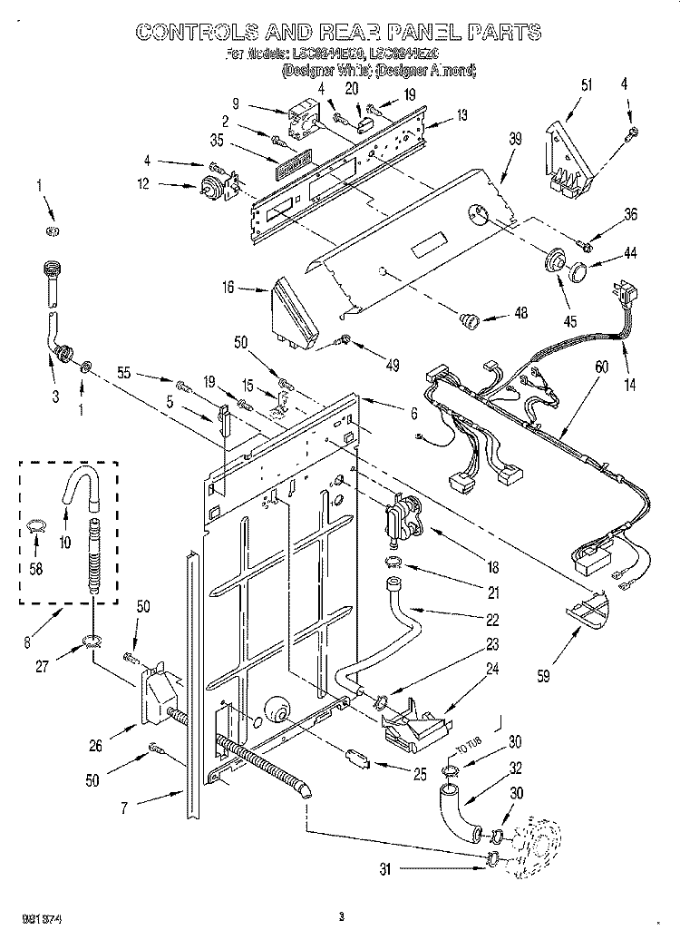 CONTROLS AND REAR PANEL Diagram and Parts List for LSC8244EZ0  Whirlpool Washer