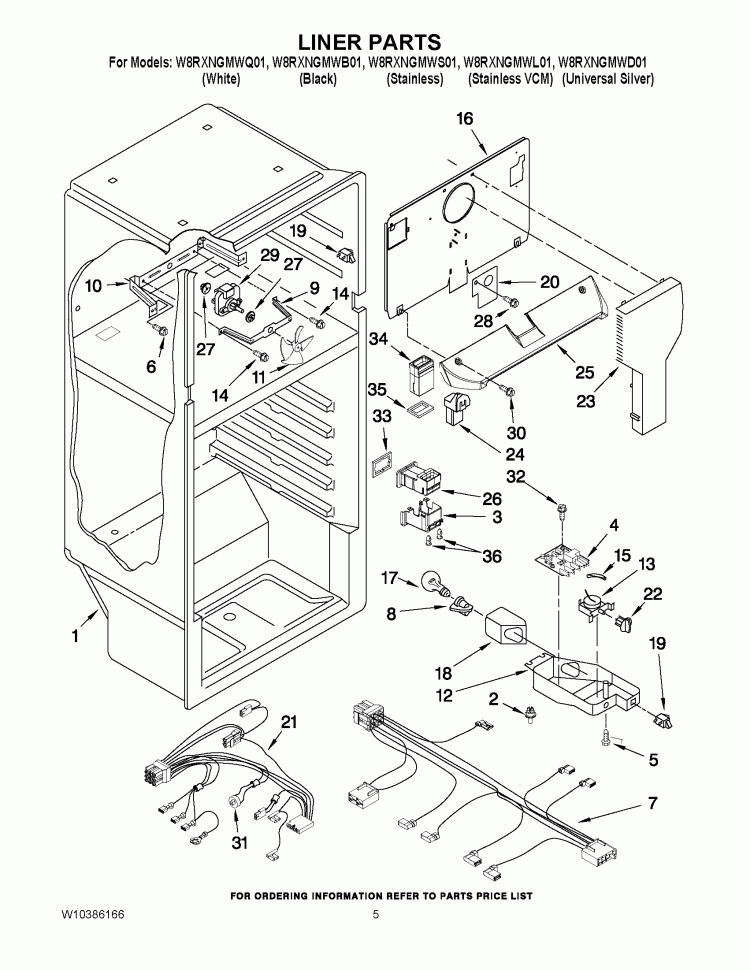 LINER PARTS Diagram and Parts List for W8RXNGMWL01  Whirlpool Refrigerator