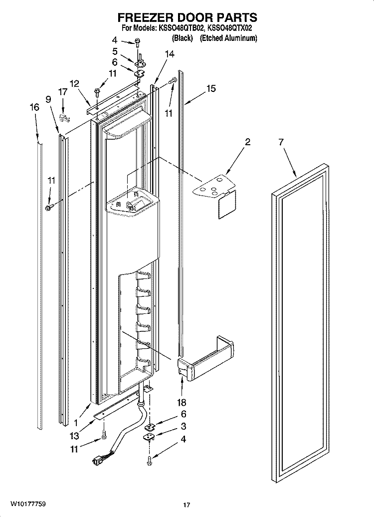 FREEZER DOOR PARTS Diagram and Parts List for KSSO48QTB02  KitchenAid Refrigerator