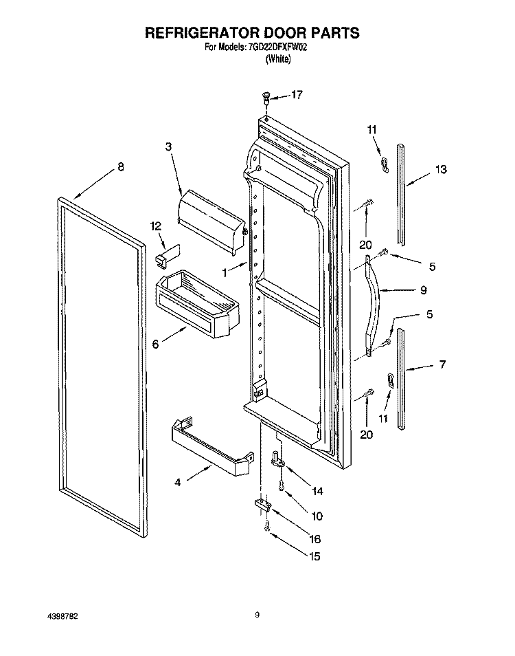 REFRIGERATOR DOOR Diagram and Parts List for 7GD22DFXFW02  Whirlpool Refrigerator