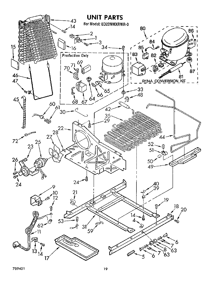 UNIT Diagram and Parts List for ED22MMXRWR0  Whirlpool Refrigerator