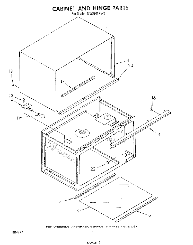 CABINET AND HINGE Diagram and Parts List for MW8800XS2  Whirlpool Microwave