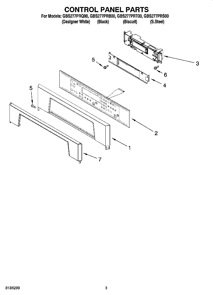 CONTROL PANEL PARTS Diagram and Parts List for GBS277PRB00  Whirlpool Wall Oven
