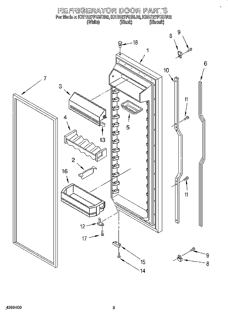 REFRIGERATOR DOOR Diagram and Parts List for KSRS27FGBL02  KitchenAid Refrigerator