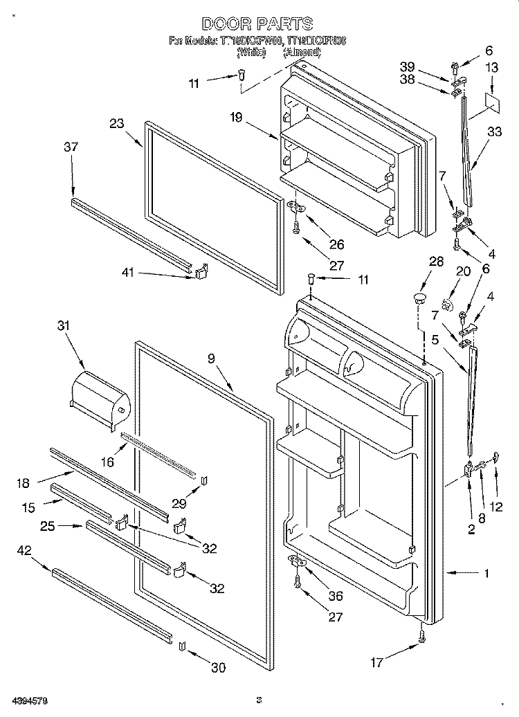 DOOR Diagram and Parts List for TT18DKXFW00  Whirlpool Refrigerator