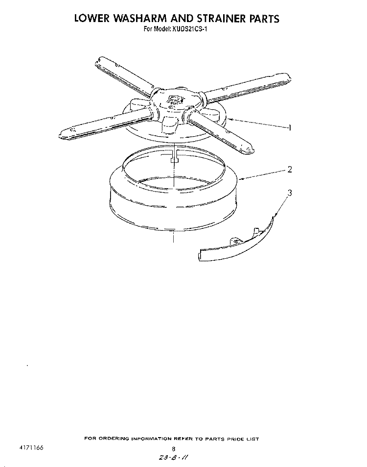 LOWER WASHARM AND STRAINER Diagram and Parts List for KUDC21CS1  KitchenAid Dishwasher