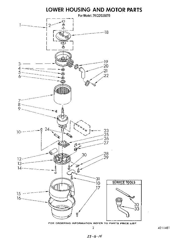 SECTION Diagram and Parts List for 7KCDS250T0  KitchenAid Food Waste Disposer
