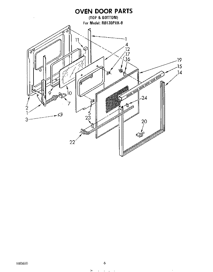 OVEN DOOR Diagram and Parts List for RB130PXK0  Whirlpool Wall Oven