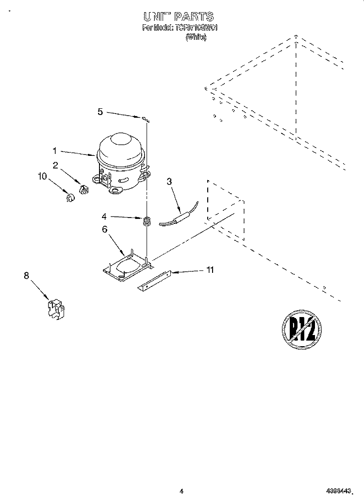 SECTION Diagram and Parts List for TCF0710GW01  Whirlpool Freezer