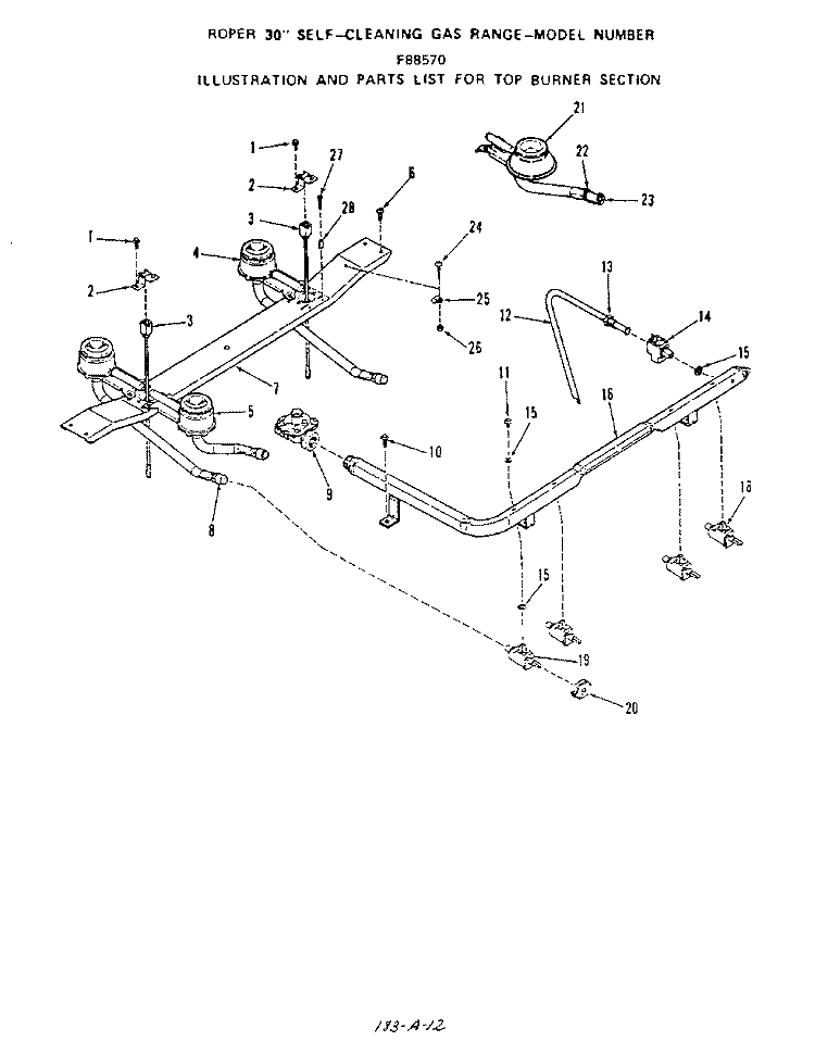 TOP BURNER Diagram and Parts List for F8857W0  Roper Range