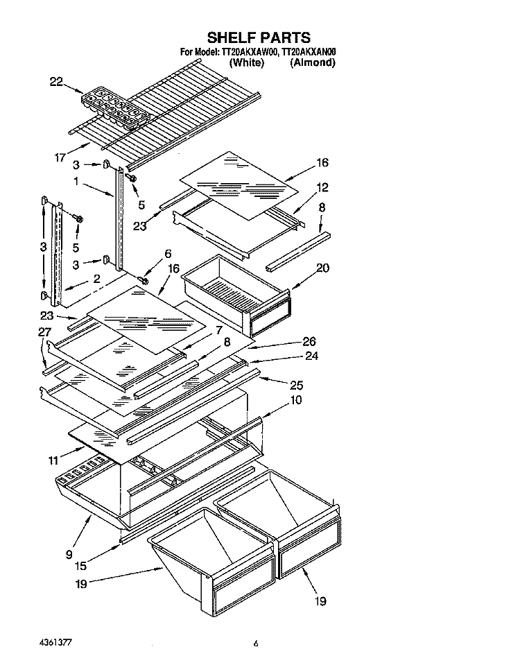 SHELF Diagram and Parts List for TT20AKXAW00  Whirlpool Refrigerator