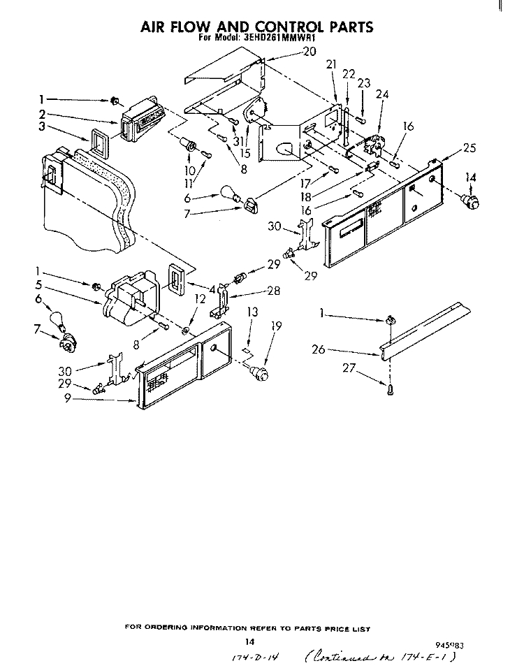 AIRFLOW AND CONTROL Diagram and Parts List for 3EHD261MMWR1  Whirlpool Refrigerator