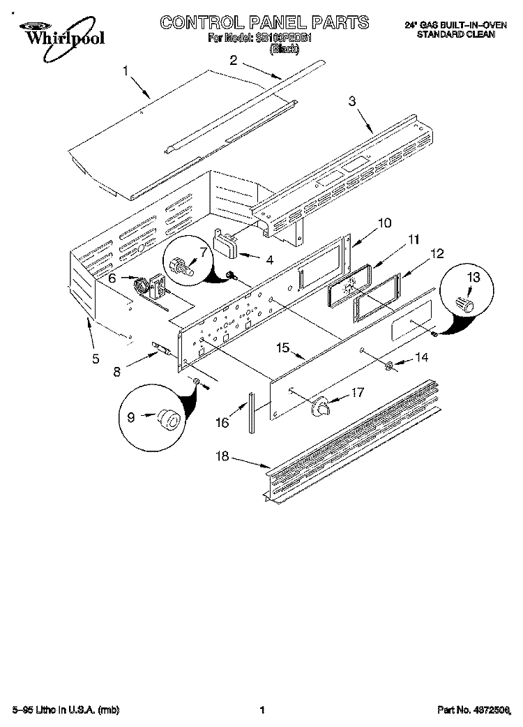 CONTROL PANEL Diagram and Parts List for SB100PEDB1  Whirlpool Wall Oven