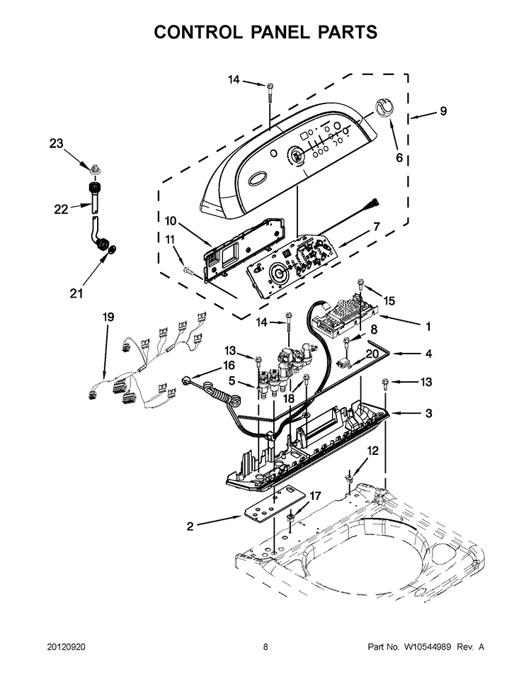 CONTROL PANEL PARTS Diagram and Parts List for 7MWTW8800AW0  Whirlpool Washer