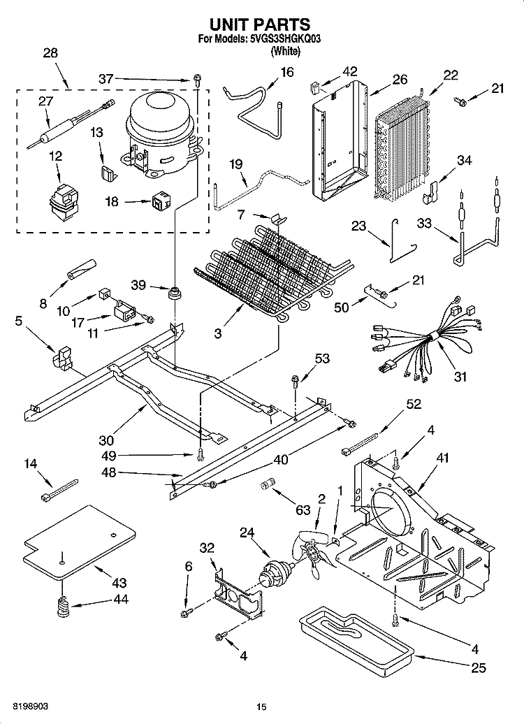 UNIT PARTS Diagram and Parts List for 5VGS3SHGKQ03  Whirlpool Refrigerator