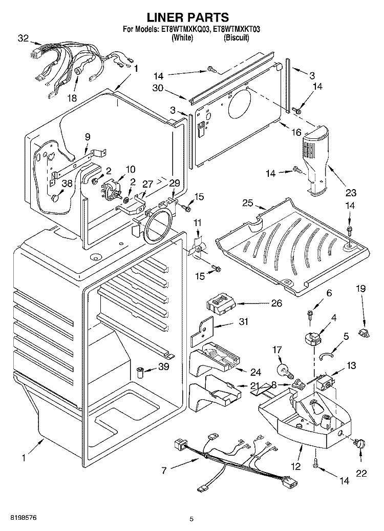 LINER PARTS Diagram and Parts List for ET8WTMXKT03  Whirlpool Refrigerator