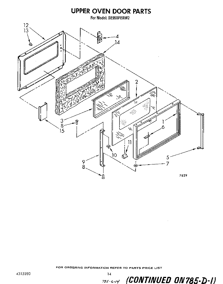 UPPER OVEN DOOR Diagram and Parts List for SE950PERW2  Whirlpool Range