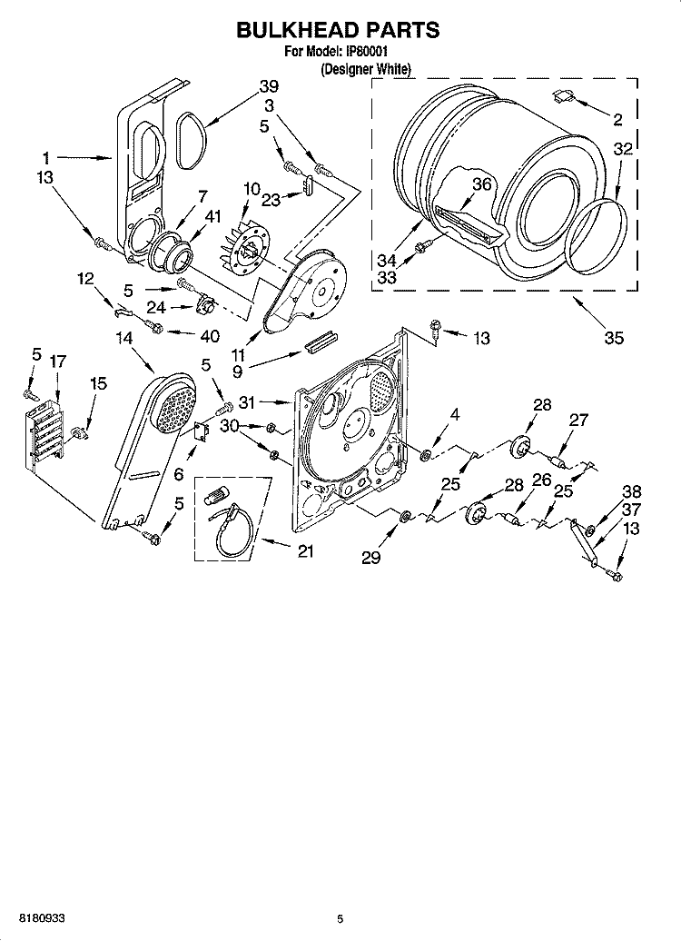 BULKHEAD PARTS, OPTIONAL PARTS (NOT INCLUDED) Diagram and Parts List for IP80001  Inglis Dryer