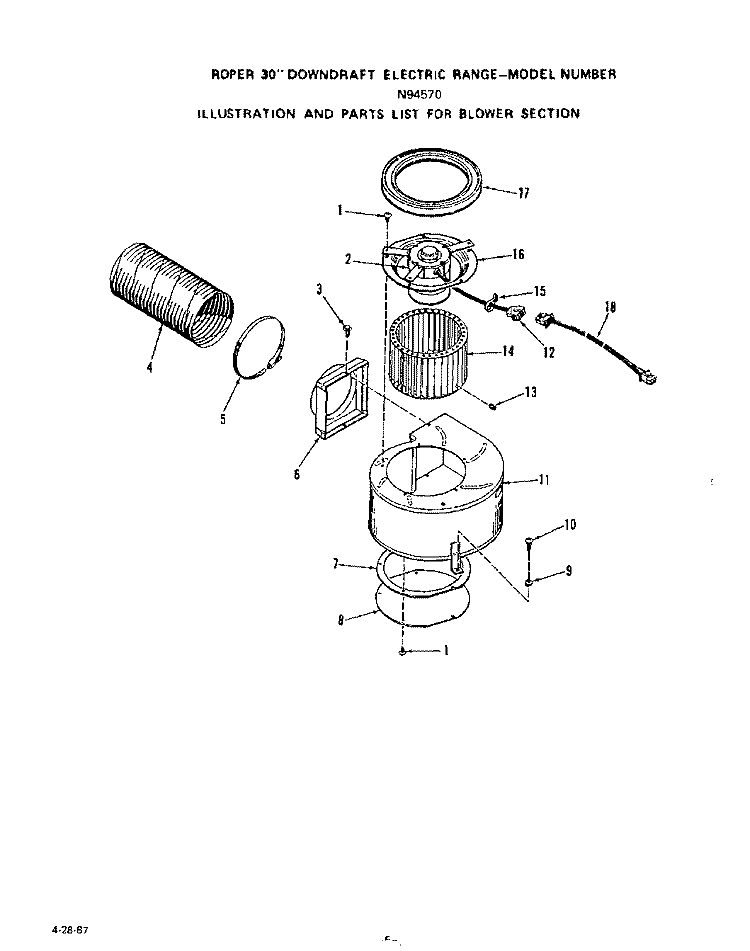 BLOWER Diagram and Parts List for N9457X0  Roper Range