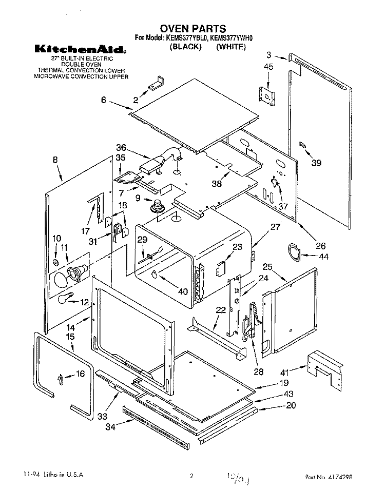 OVEN Diagram and Parts List for KEMS377YBL0  KitchenAid Wall Oven