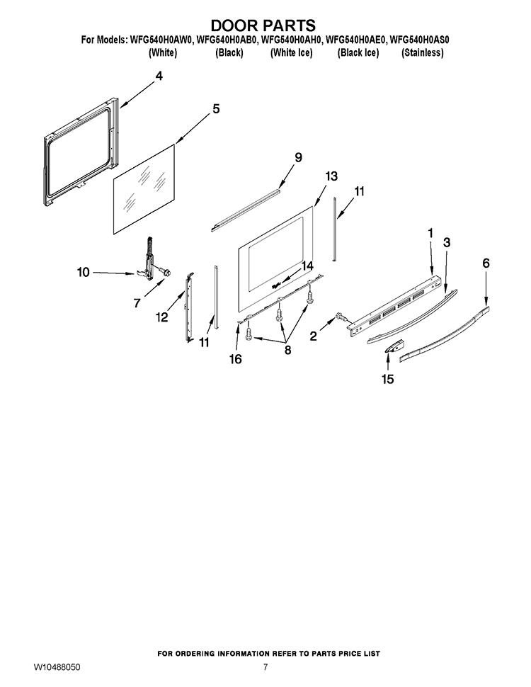 DOOR PARTS Diagram and Parts List for WFG540H0AE0  Whirlpool Range