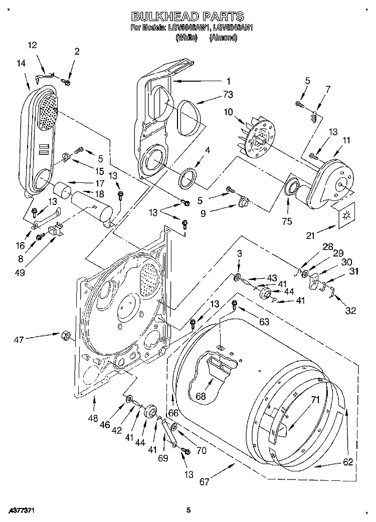 BULKHEAD Diagram and Parts List for LGV6848AN1  Whirlpool Dryer
