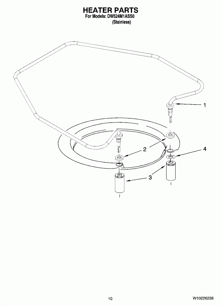HEATER PARTS Diagram and Parts List for DW524M1ASS0  Whirlpool Dishwasher