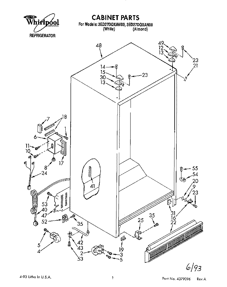 CABINET Diagram and Parts List for 3ED27DQXAN00  Whirlpool Refrigerator