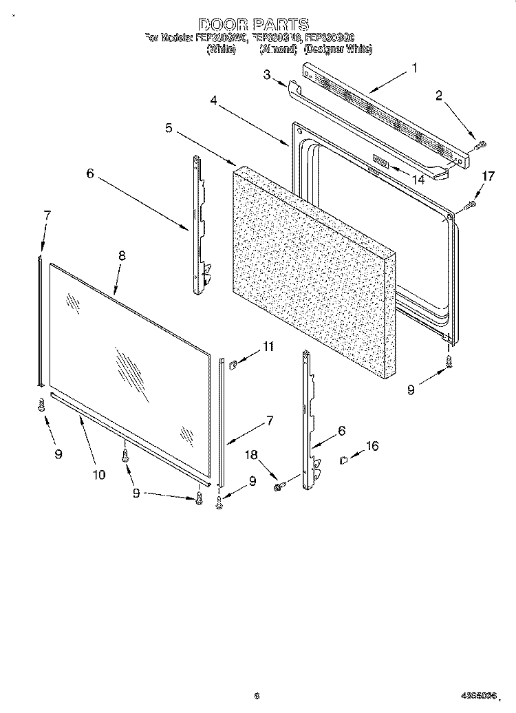 DOOR, LIT/OPTIONAL Diagram and Parts List for FEP330GW0  Roper Range