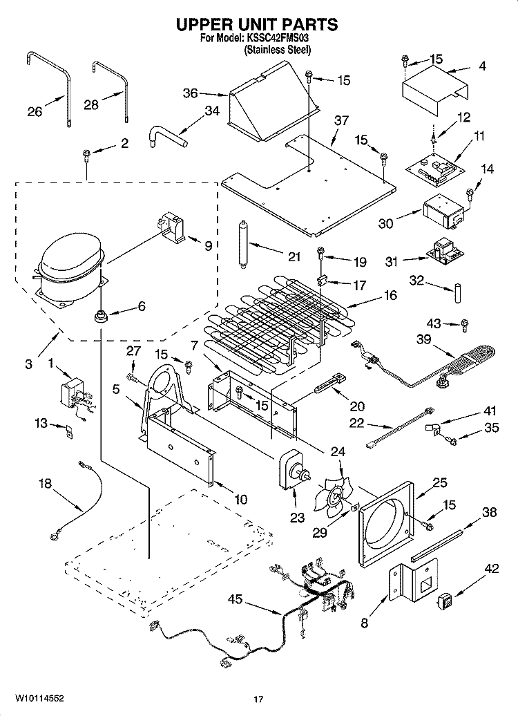 UPPER UNIT PARTS Diagram and Parts List for KSSC42FMS03  KitchenAid Refrigerator
