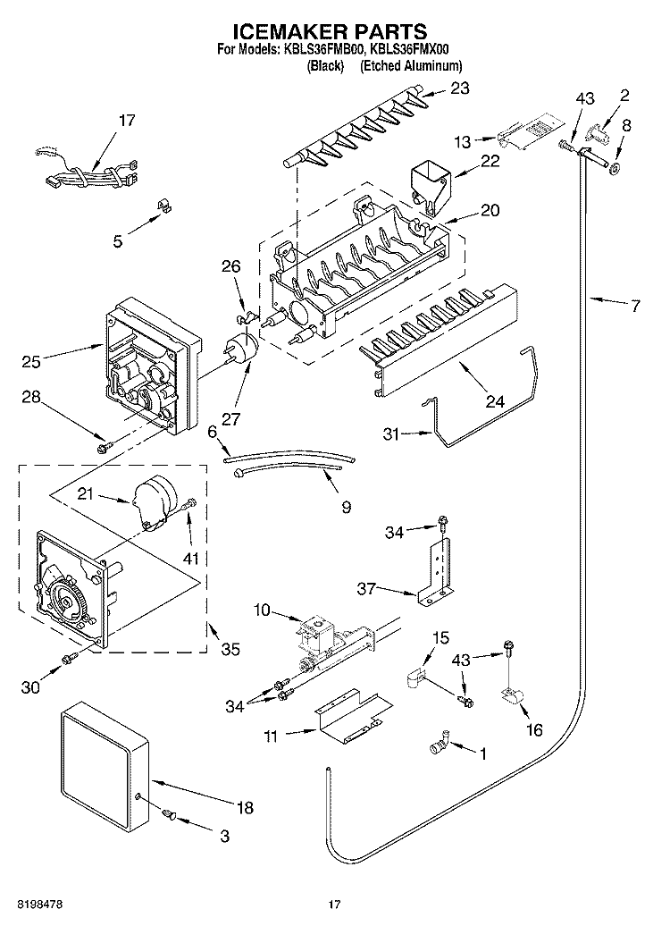 ICEMAKER PARTS Diagram and Parts List for KBLS36FMX00  KitchenAid Refrigerator