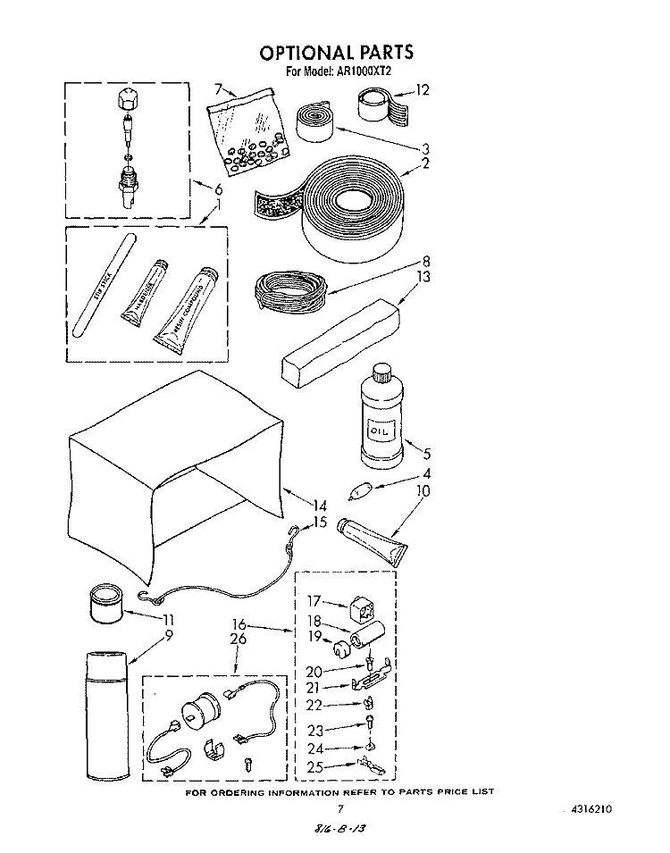 LIT/OPTIONAL Diagram and Parts List for AR1000XT2  Whirlpool Air Conditioner