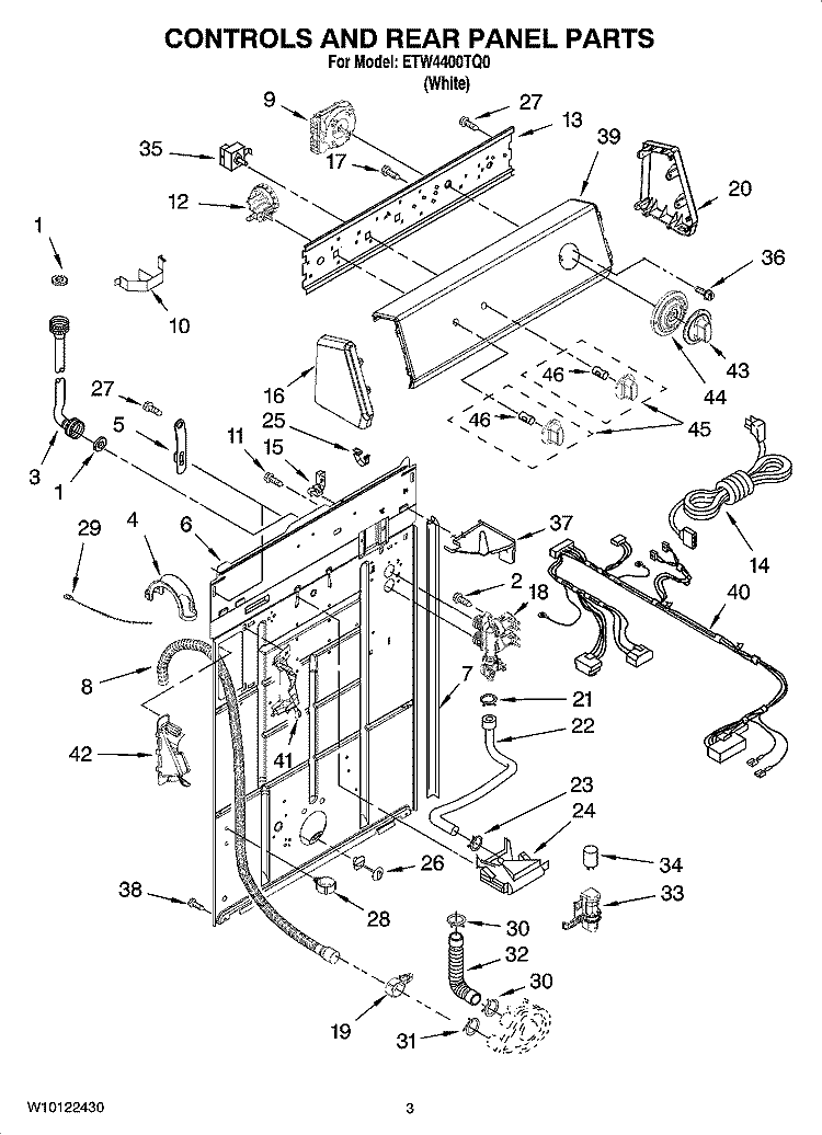 CONTROLS AND REAR PANEL PARTS Diagram and Parts List for ETW4400TQ0  Estate Washer