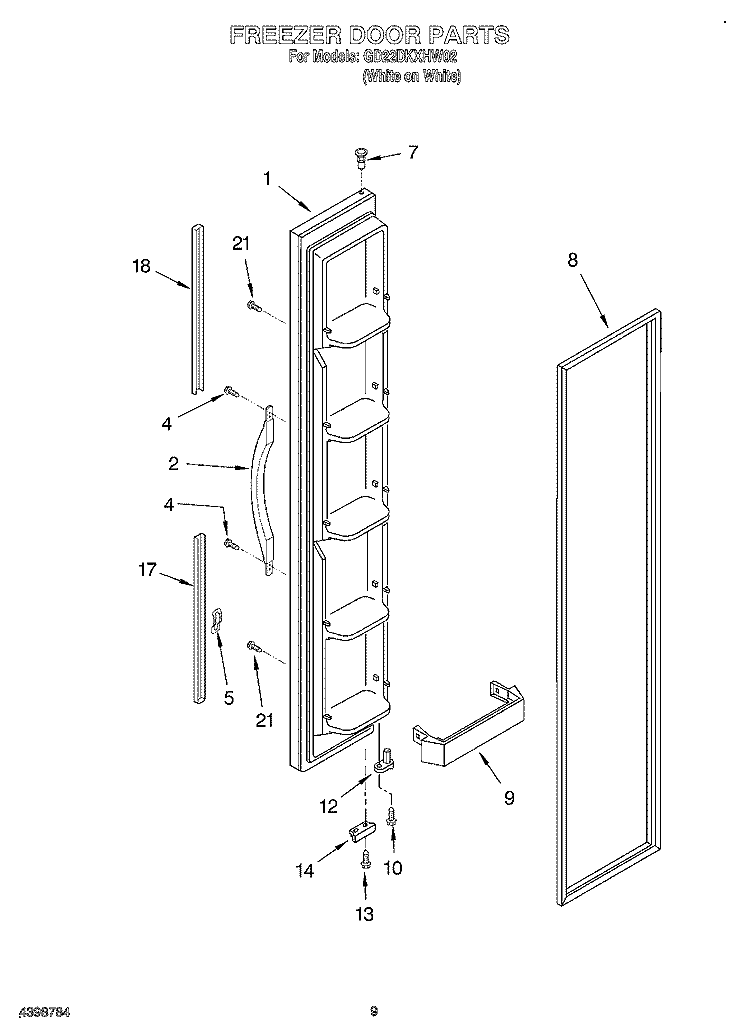 FREEZER DOOR Diagram and Parts List for GD22DKXHW02  Whirlpool Refrigerator
