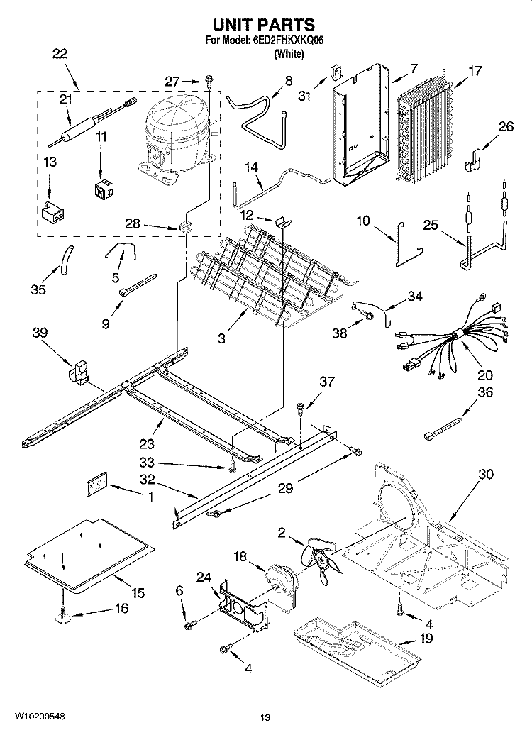 UNIT PARTS, OPTIONAL PARTS (NOT INCLUDED) Diagram and Parts List for 6ED2FHKXKQ06  Whirlpool Refrigerator