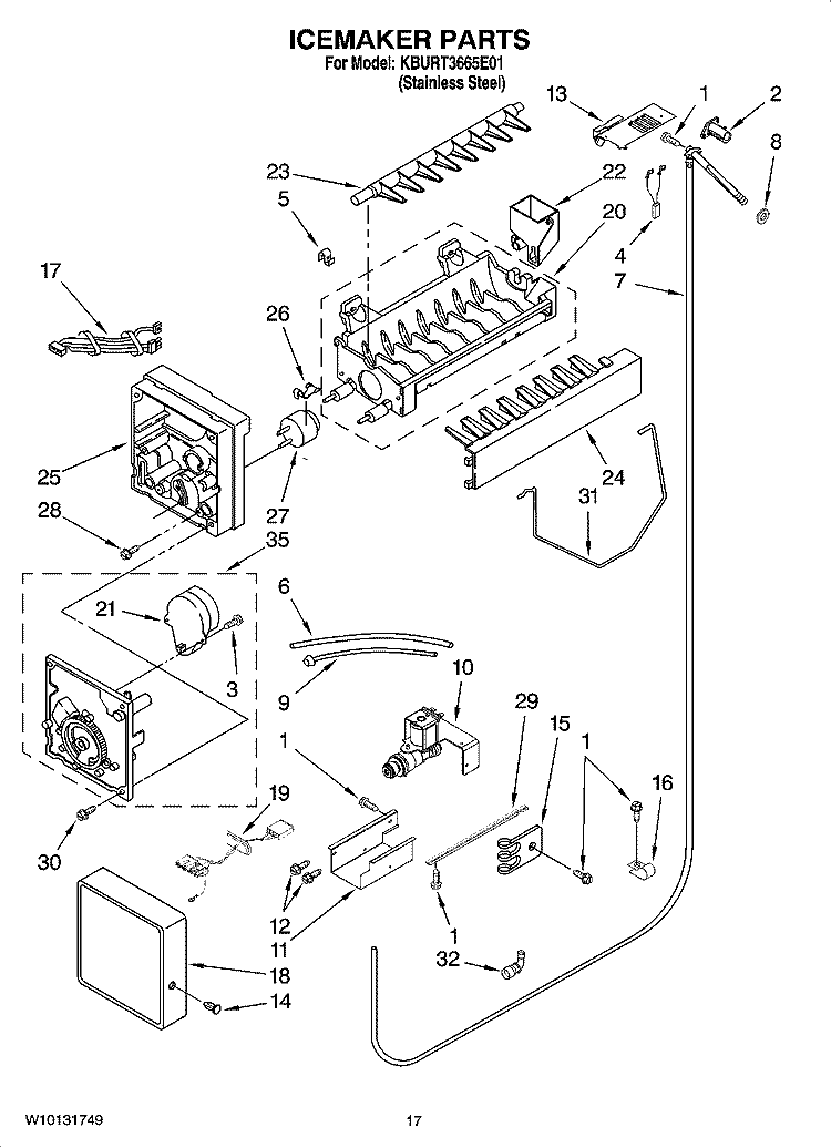 ICEMAKER PARTS Diagram and Parts List for KBURT3665E01  KitchenAid Refrigerator