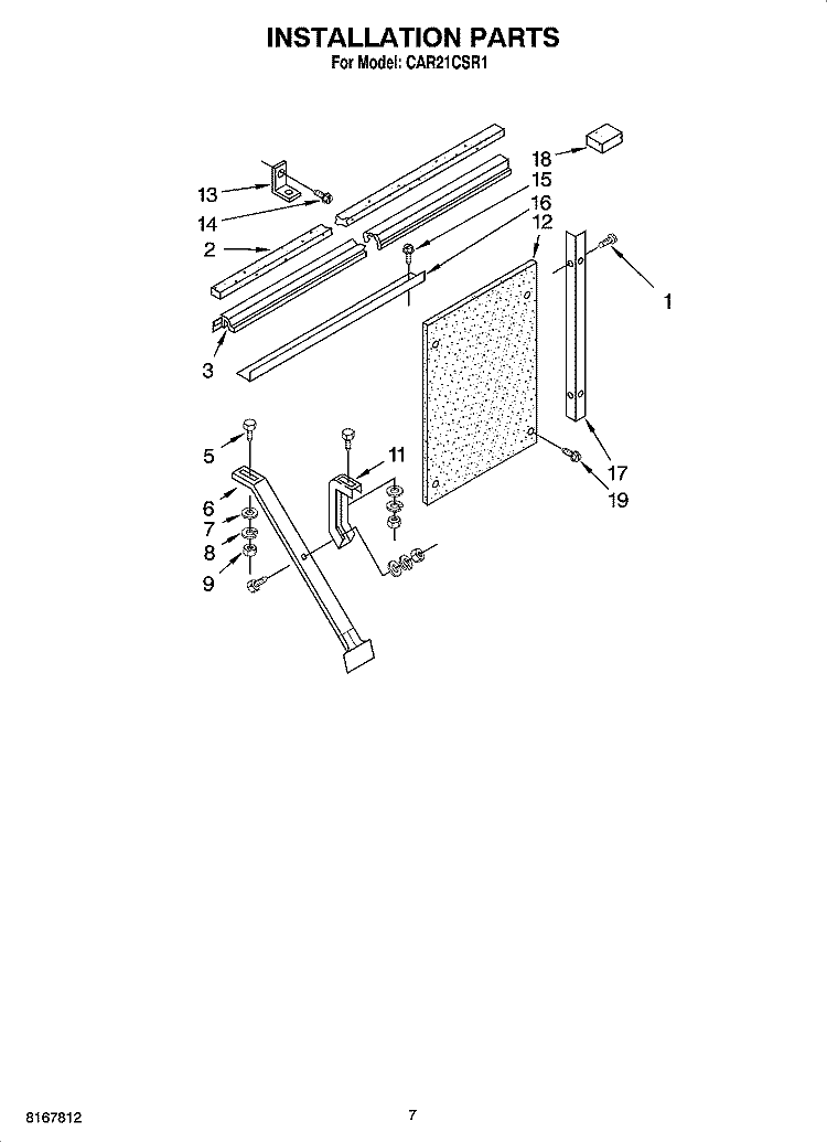 INSTALLATION PARTS Diagram and Parts List for CAR21CSR1  Crosley Air Conditioner