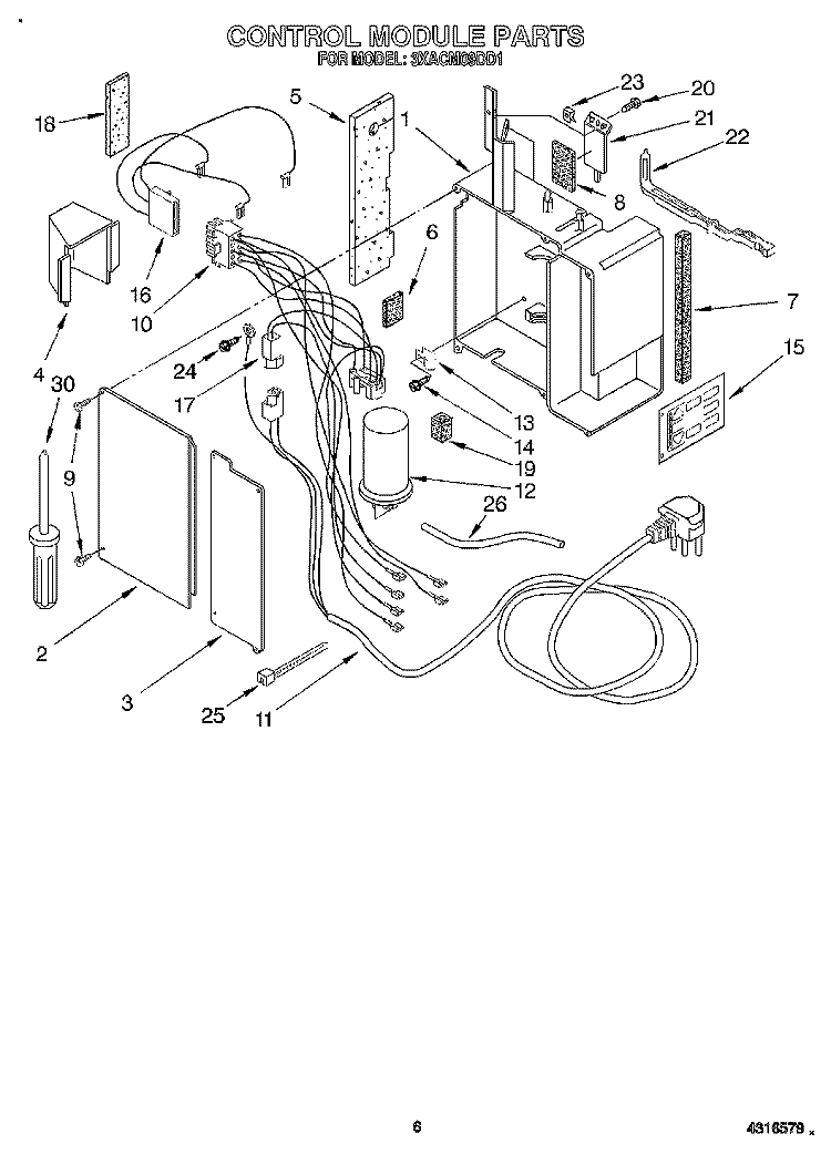 CONTROL MODULE Diagram and Parts List for 3XACM09DD1  Whirlpool Air Conditioner