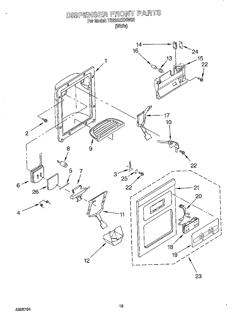 DISPENSER FRONT Diagram and Parts List for TS22AEXHW02  Whirlpool Refrigerator