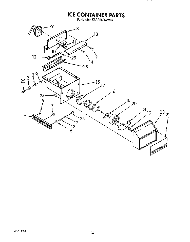 ICE CONTAINER Diagram and Parts List for KSSS36DWW02  KitchenAid Refrigerator