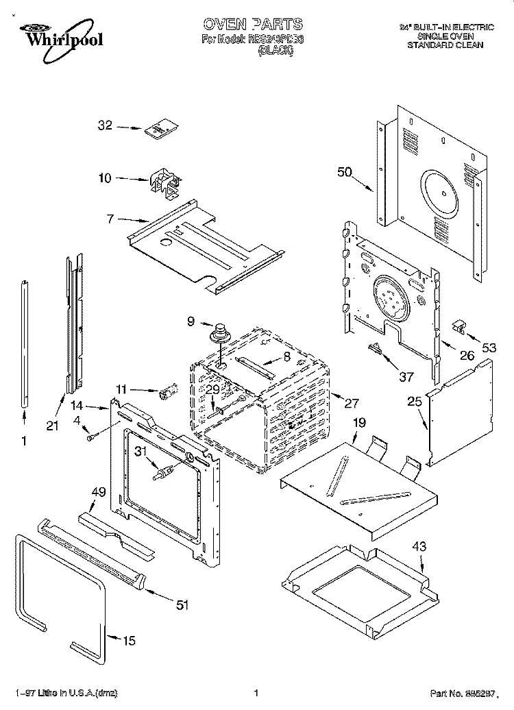 OVEN Diagram and Parts List for RBS240PDB3  Whirlpool Wall Oven