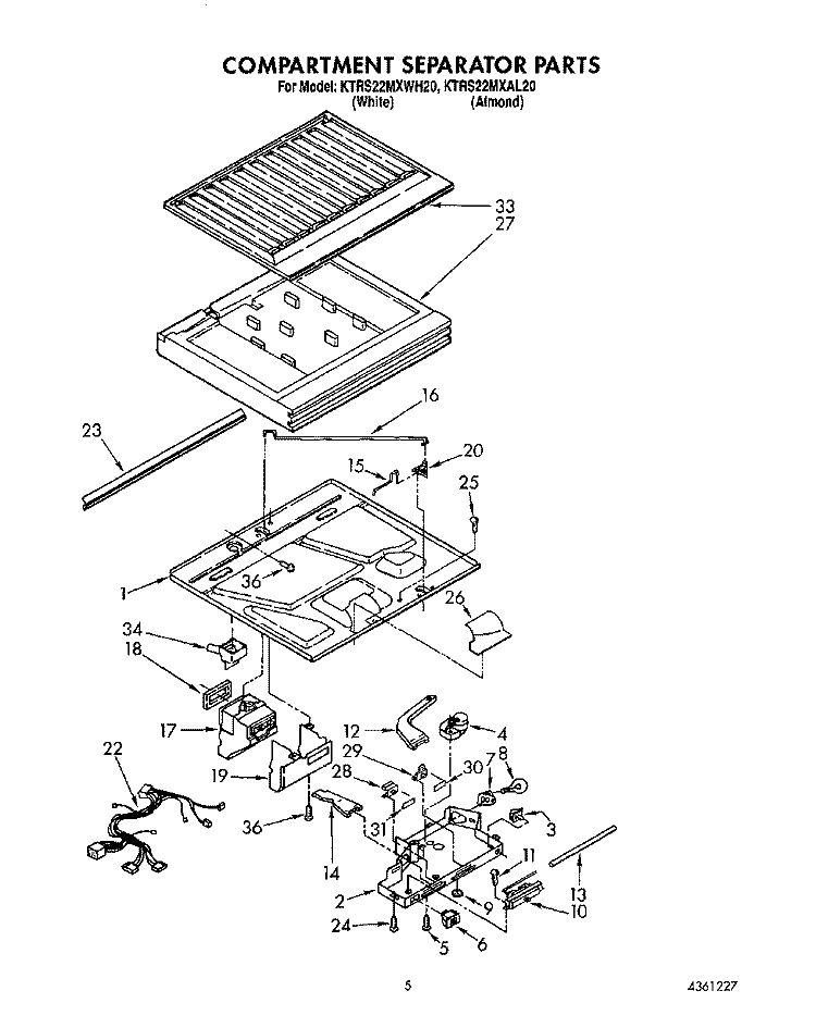 COMPARTMENT SEPARATOR Diagram and Parts List for KTRS22MXWH20  KitchenAid Refrigerator