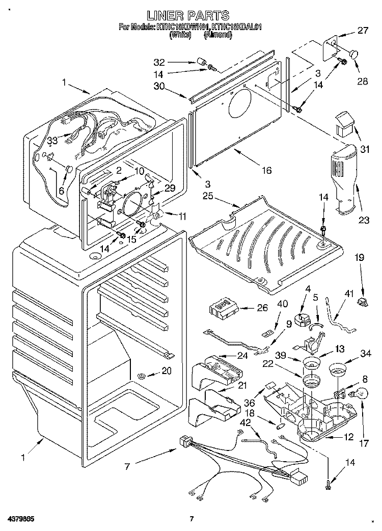 LINER Diagram and Parts List for KTHC18KDAL01  KitchenAid Refrigerator