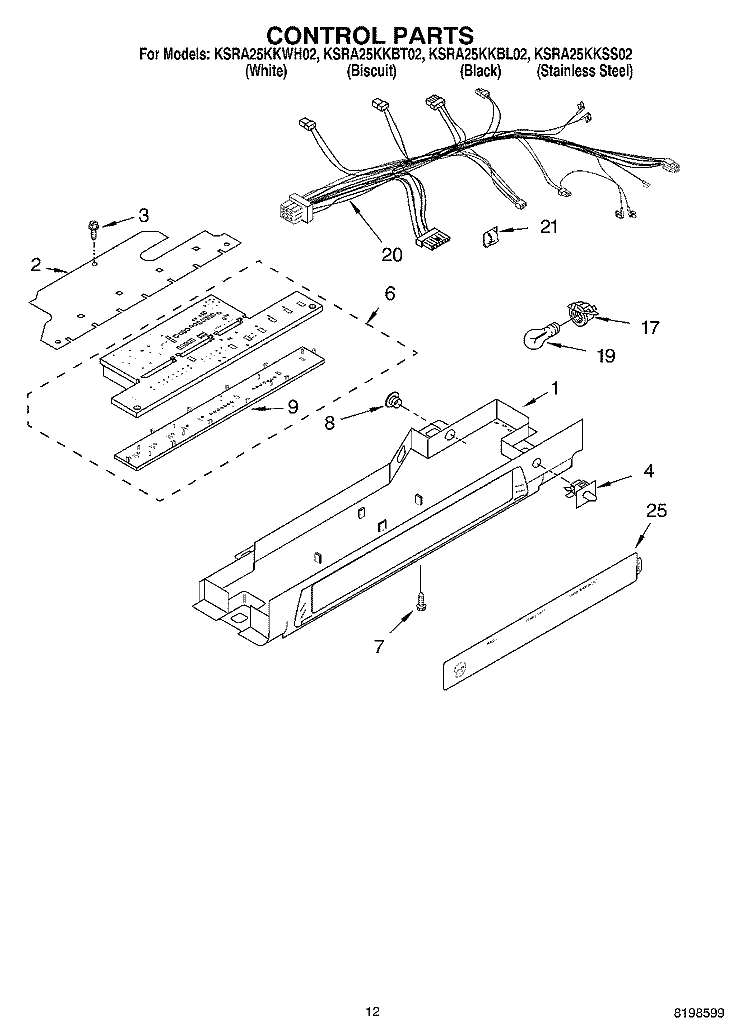 CONTROL PARTS Diagram and Parts List for KSRA25KKBT02  KitchenAid Refrigerator