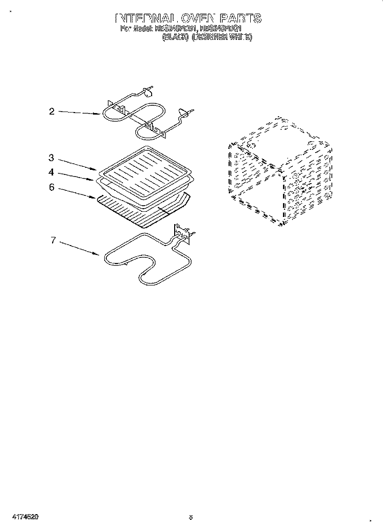 INTERNAL OVEN Diagram and Parts List for RBS245PDB1  Whirlpool Wall Oven