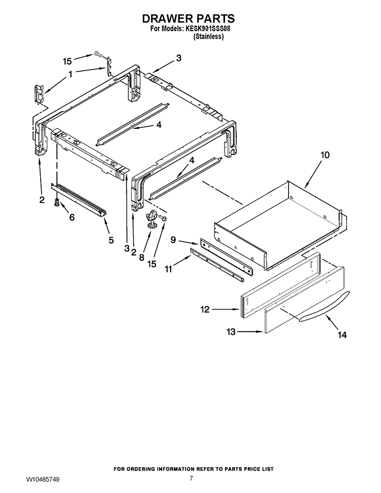DRAWER PARTS Diagram and Parts List for KESK901SSS08  KitchenAid Range